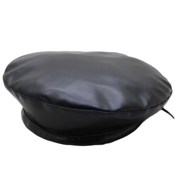 Black Leather Beret Hat Faux Leather Tam PU Vegan Leather - Picture 3 of 11